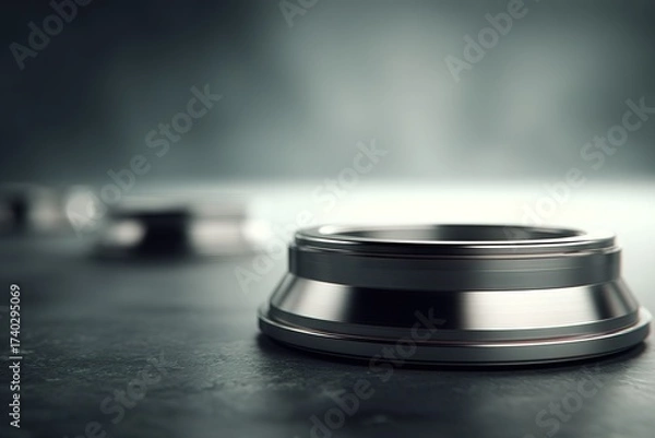 Fototapeta Close-up view of metallic rings arranged on a dark surface with soft focus in the background