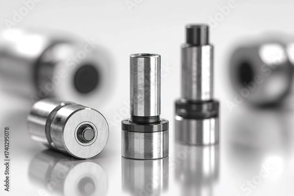 Fototapeta Metal components displayed in a well-lit setting highlight precision engineering in modern manufacturing environments