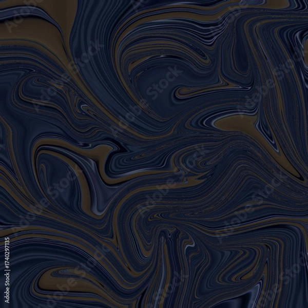 Fototapeta Dark abstract swirl in navy and muted brown hues, creating a mysterious liquid marble effect. Suitable for backgrounds, modern art, and digital designs.
