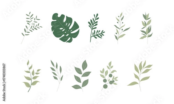 Obraz Aesthetic Green Leaf Illustration