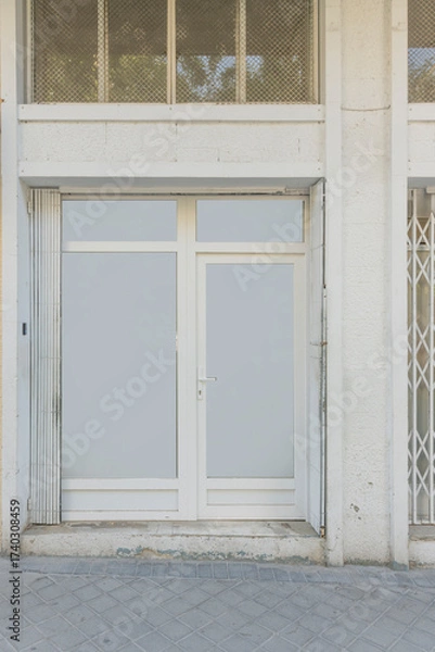 Fototapeta Business space with a silk-screened glass facade with a discreet design that maintains privacy without losing light