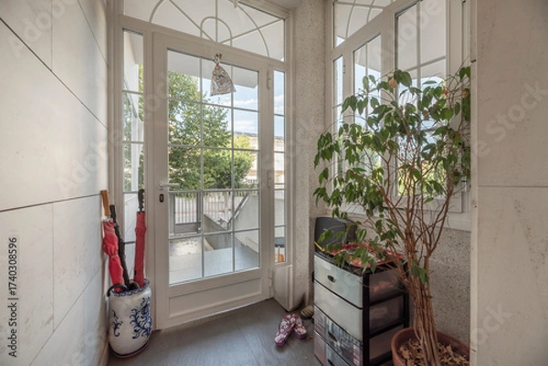 Fototapeta Climbing plants such as jasmine or honeysuckle, trained by trellises or wooden pergolas, can create natural screens of greenery and privacy,