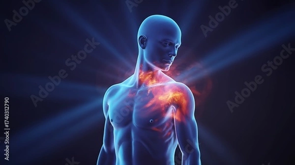 Fototapeta Human Body with Glowing Energy and Rays