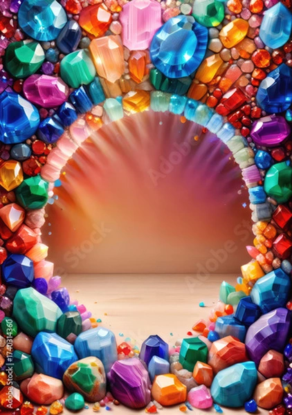 Fototapeta A Dazzling Circular Arrangement of Rainbow Gemstones and Rough Mineral Fragments