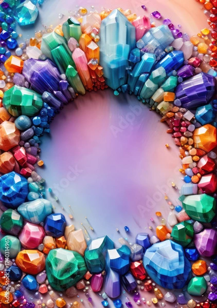Fototapeta A Dazzling Circular Arrangement of Rainbow Gemstones and Rough Mineral Fragments