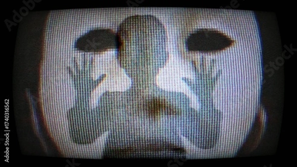 Fototapeta Silhouette of Child Behind Screen With White Mask Creates Myster