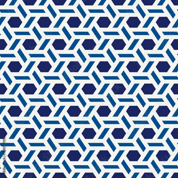 Fototapeta Hexagonal seamless pattern. Honeycomb surface print. Mosaic tiles. Flooring background. Wicker image. Geometric ornament. Digital paper. Modern geometrical wallpaper.