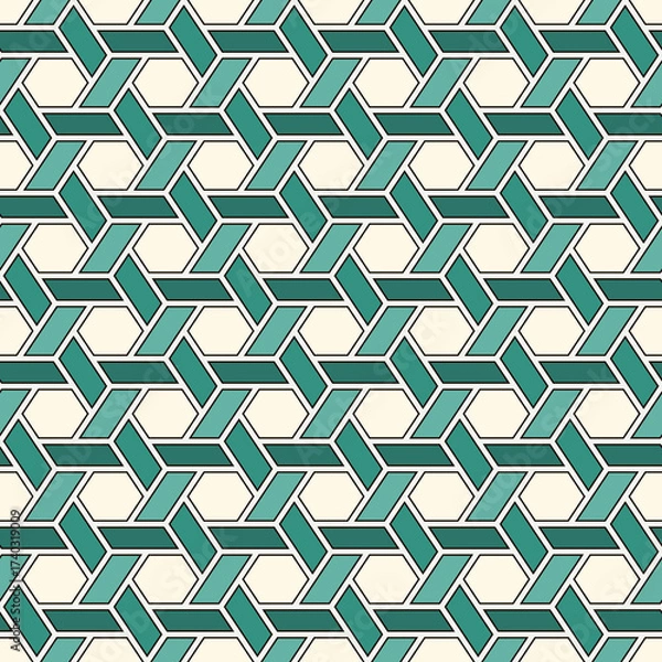 Fototapeta Hexagonal seamless pattern. Mosaic tiles. Honeycomb surface print. Wicker background. Flooring image. Vector ornament. Geometric abstract. Geometrical wallpaper.
