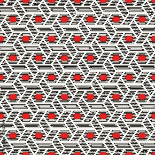 Fototapeta Hexagonal seamless pattern. Honeycomb surface print. Mosaic tiles. Flooring background. Wicker, weave, entwine effect geometric ornament. Modern geometrical wallpaper. Vector abstract.
