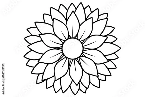 Fototapeta Large Single Sunflower Filling the Whole Page – Black & White Coloring Page