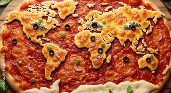 Fototapeta Creative World Map Pizza A Delicious Culinary Journey Around the Globe