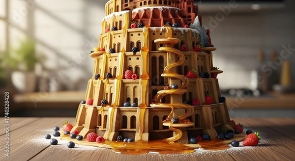 Fototapeta Pancake Tower Extravaganza A Stacked Delight Drizzled in Sweetness