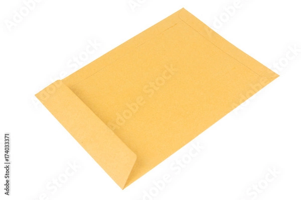 Fototapeta Brown craft envelope isolated on white background. clipping path