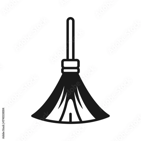 Fototapeta Simple black and white icon of a broom, a common cleaning tool.