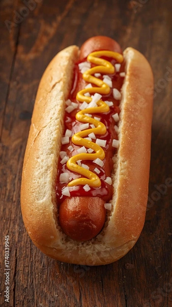 Obraz hotdog with sausage and sauce