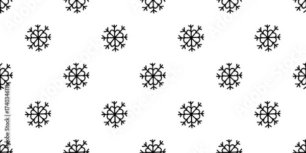 Fototapeta Seamless winter pattern with hand drawn snowflakes in doodle style. Line art outline vector background. 