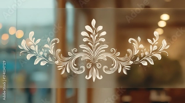 Obraz Storefront window decal background, frosted motif, reflection realism, ample copy space, no people 