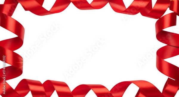 Obraz Festive red ribbon border isolated on transparent background, perfect for adding a touch of elegance and celebration to your designs and messages