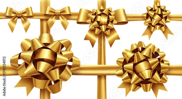 Fototapeta Golden bows and ribbons isolated on transparent background, perfect for adding a touch of elegance to your holiday or special occasion designs