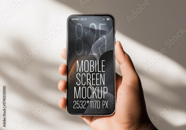 Fototapeta Realistic Hand Holding Smartphone Screen Mockup with Shadow