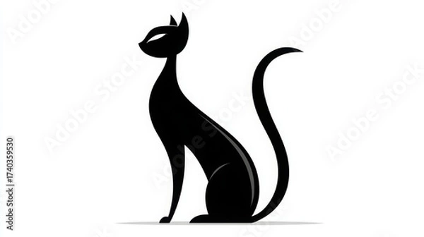 Fototapeta Stylized silhouette of a black cat, emphasizing its graceful posture and sharp features.