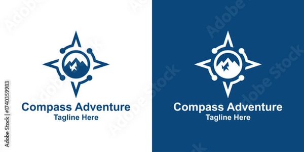 Fototapeta Mountain Compass Logo – Navigation North and Adventure Symbol in Negative Space