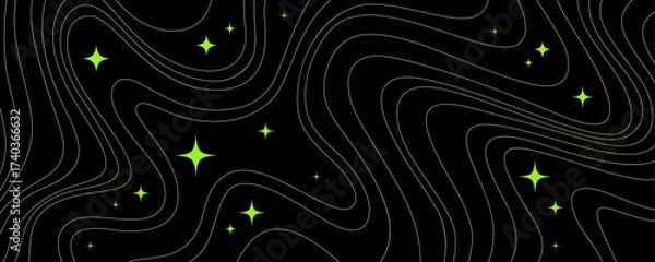 Fototapeta Y2K Line Pattern with Stars. Metaverse Space Background Graphic. Groovy Retro Linear Bg. Vector Psychedelic Abstract Night with Stars.