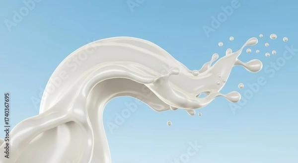 Fototapeta Dynamic illustration showcasing a splash of thick, white liquid, possibly milk, against a soft, light blue backdrop.