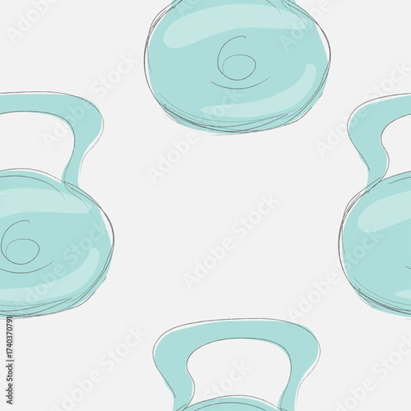 Fototapeta Vector seamless pattern with kettlebells. Sports and fitness equipment design for gym, workout, healthy lifestyle, textile, wrapping paper, and background.