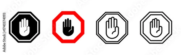 Fototapeta Stop icon set. stop road sign. hand stop icon vector