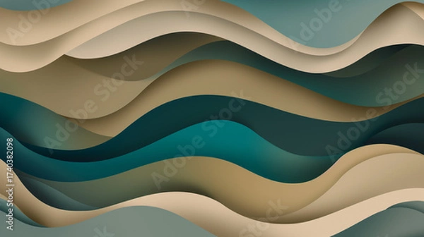 Fototapeta  Abstrato com formas curvas e onduladas em tons de bege, marrom e azul-petróleo