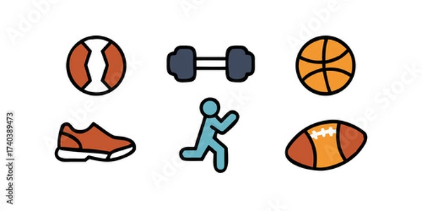 Obraz Fitness and Sports Vector Icons – Gym, Dumbbell, and Basketball Set