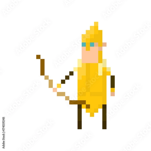 Obraz Pixel elf warrior with bow. Сharacter for games and applications