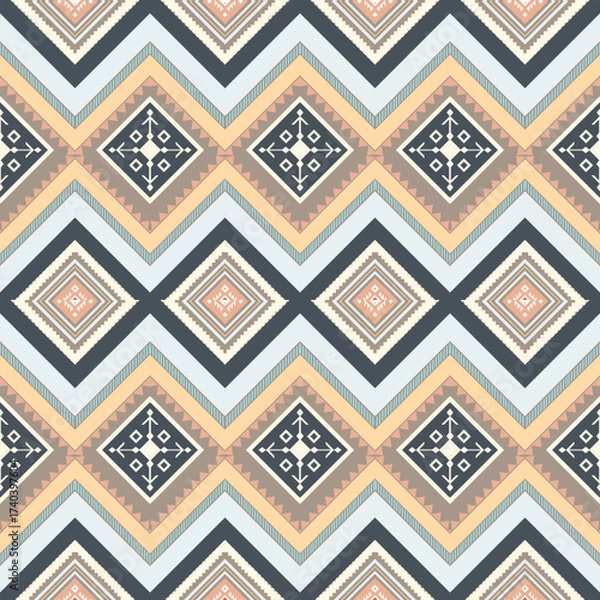 Obraz Beige and Navy Ethnic Diamond Seamless Pattern