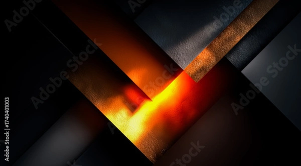 Fototapeta Black and gold image with a yellow flame. The image has a dark and mysterious mood