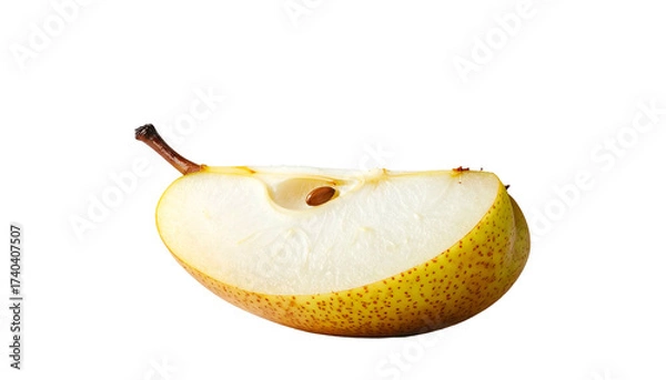 Fototapeta Slice of ripe pear fruit isolated on a solid black background