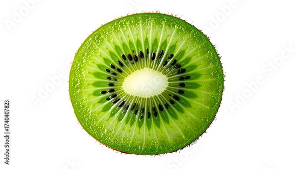 Obraz Slice of a vibrant green kiwi fruit, showing its inner structure