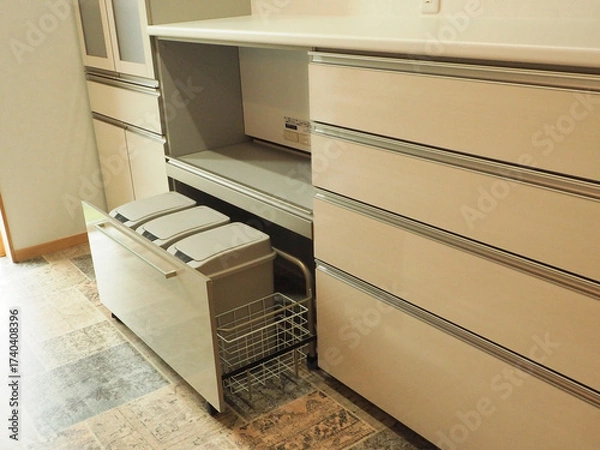 Obraz ゴミストックのあるカップボード