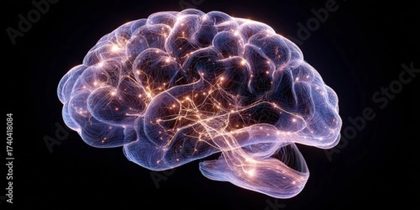 Fototapeta Futuristic neural network visualization of brain activity showcasing advanced cognition, neural connections, and innovative mental health research in modern science