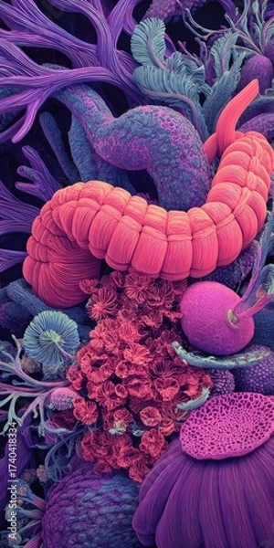 Fototapeta Vibrant coral reef scene showcasing colorful marine life, tropical fish, diverse underwater flora, and vibrant aquatic ecosystem in a stunning oceanic environment