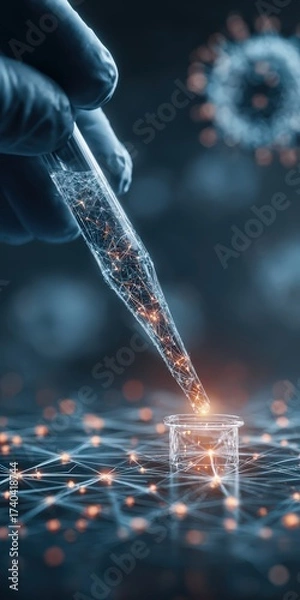 Fototapeta Modern laboratory scene with scientist conducting innovative research using test tubes and advanced equipment in a high-tech, professional science environment