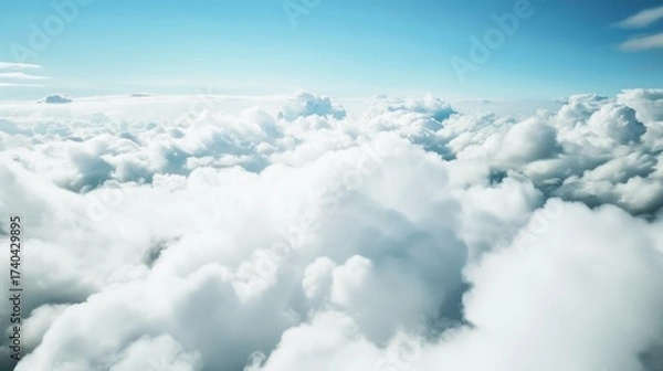Fototapeta Aerial Views of the Blue Sky, White Cumulus Clouds and Sunny Day Landscape