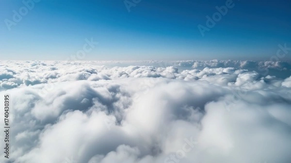 Obraz Aerial Views of the Blue Sky, White Cumulus Clouds and Sunny Day Landscape