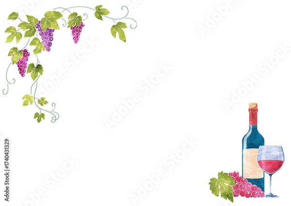 Obraz 赤ワインの水彩風フレーム