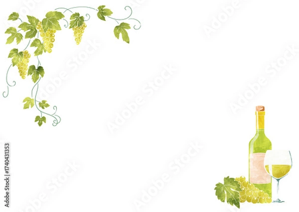 Obraz 白ワインの水彩風フレーム