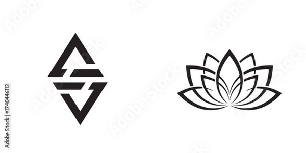Fototapeta Elegant Lotus Flower and Modern Abstract Geometric Symbol Designs