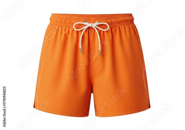 Obraz Bright orange swim shorts with white drawstring isolated on a transparent background