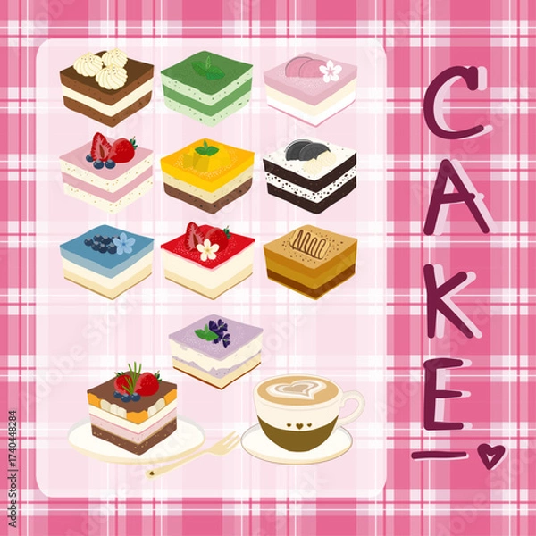 Obraz Colorful cake and pink plaid background pattern 