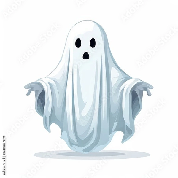 Fototapeta an AI Image Generator, Illustration of a Friendly Ghost in a White Sheet Costume Floating