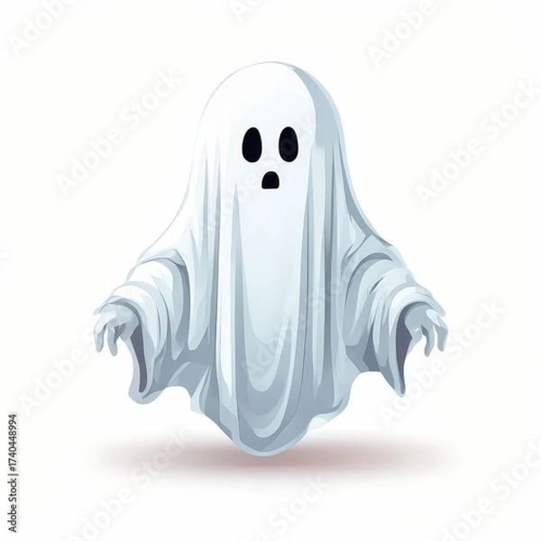Fototapeta an AI Image Generator, Illustration of a Friendly Ghost in a White Sheet Costume Floating